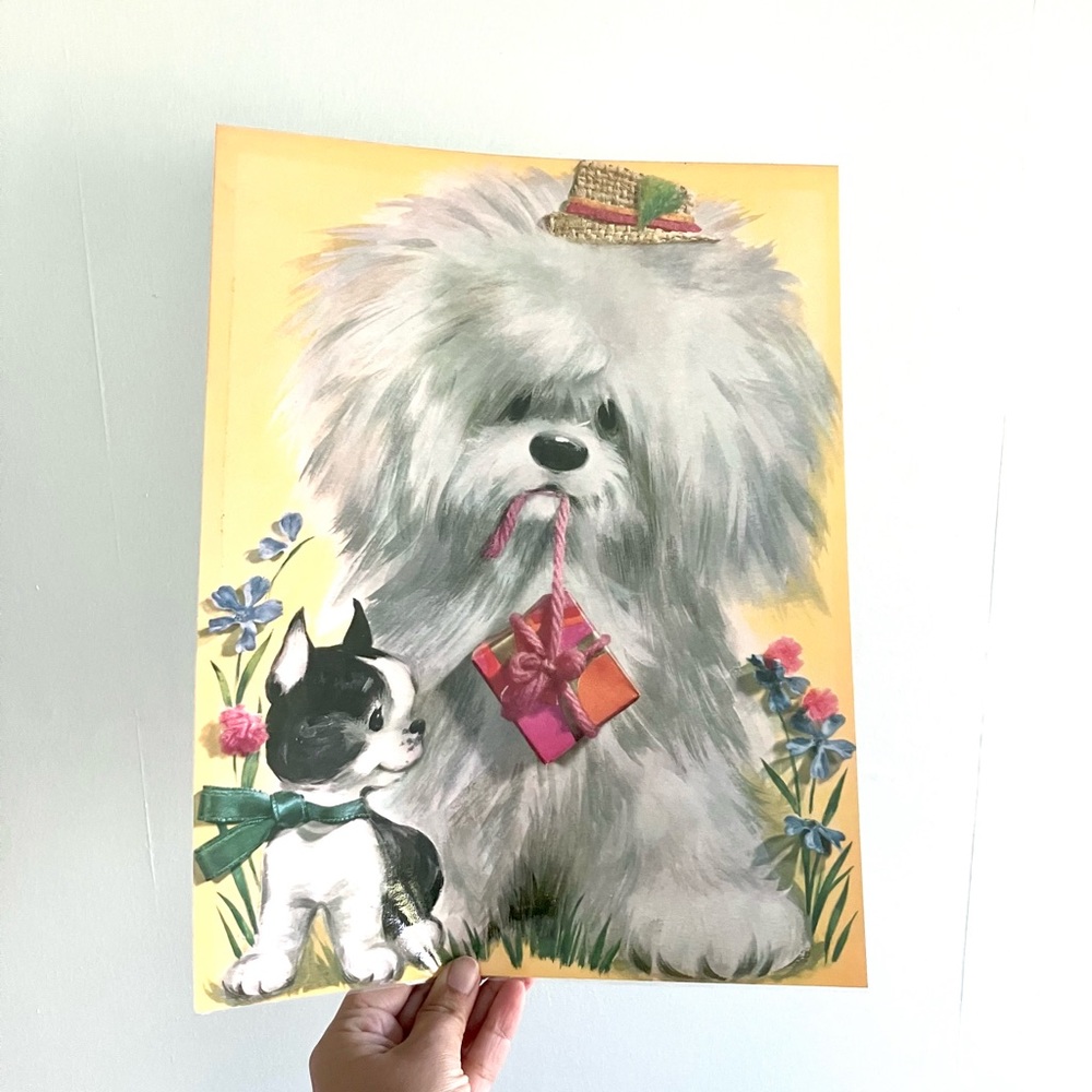 Vintage 50’s kitschy cute puppy dog Boston terrier poster print wall art decor